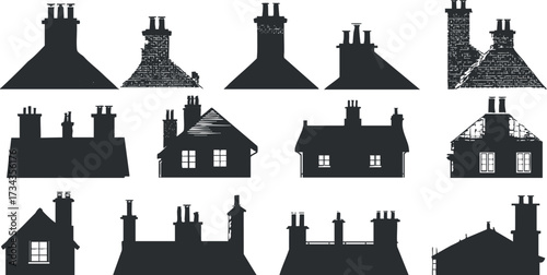 A collection of chimney silhouettes showcasing various architectural styles and designs..