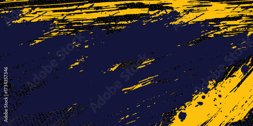Abstract yellow-blue frame on a dark background. Sporty design in grunge style. Illustration for sports, athletics, training, workout, etc.