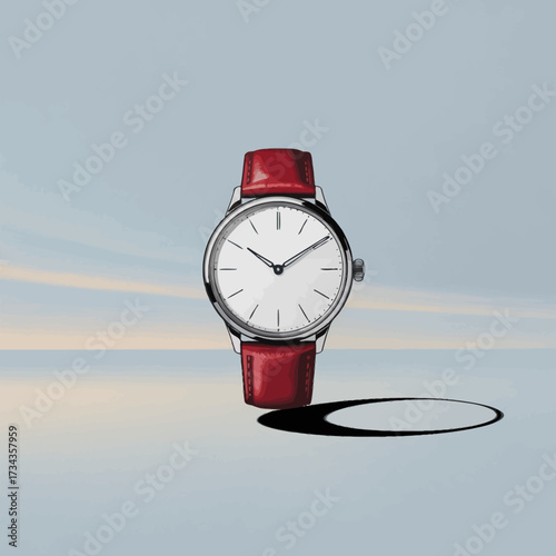 Featuring a sleek minimalist watch design with a bright red strap, this image symbolizes elegance and sophistication while emphasizing the beauty of simplicity and timekeeping.