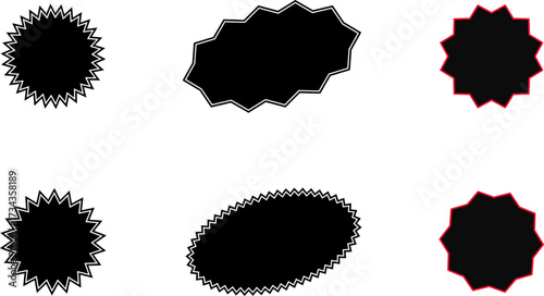 Black friday sticker. Red shopping labels collection. Sale or discount sticker. Starburst sticker set. Special offer price tag. Supermarket promotional badge. Promo stickers with star edges. Vector.
