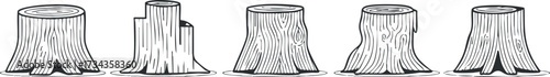 Illustration of various tree stumps showcasing different shapes and textures in a minimalist style..