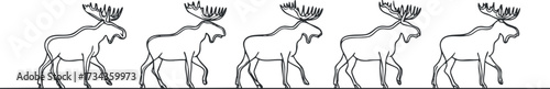 A series of outlined moose illustrations showcasing wildlife in a minimalist style..