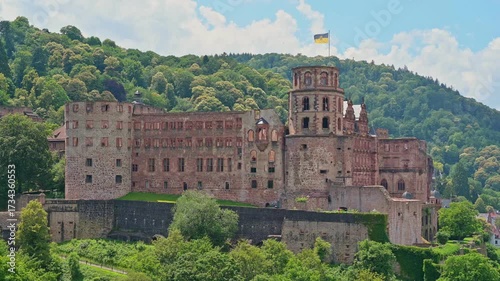 Summer panorama of Heidelberg showcasing the historic castle and lush landscape - Germany	