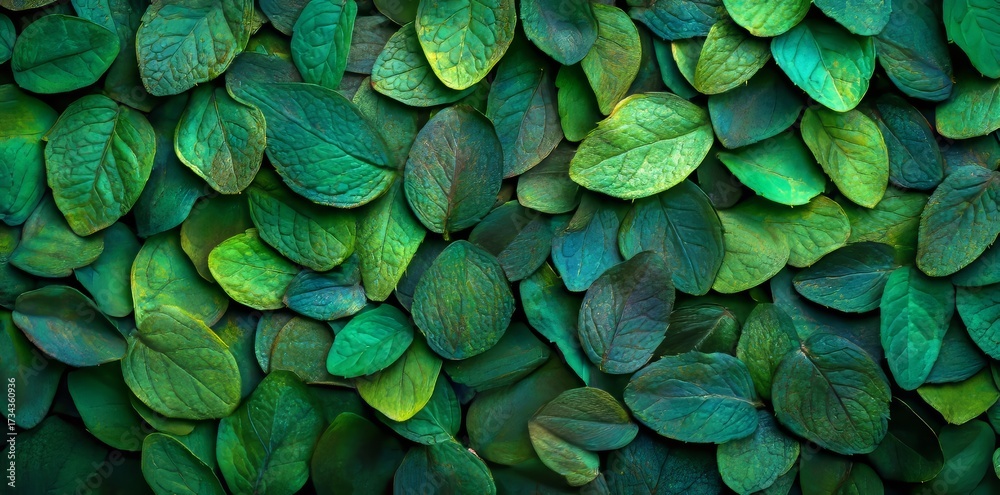 Fototapeta premium The picture is characterized by its vibrant green leaves, intricate details, lush texture, and overall tropical feel