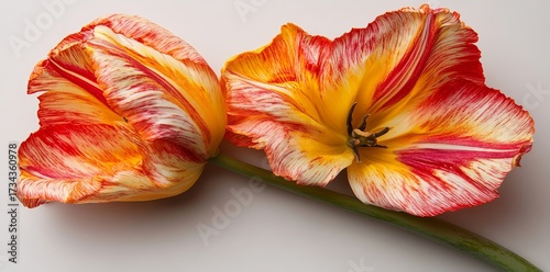 Against a spotless white canvas, a solitary, resplendent bloom with flawlessly formed petals is prominently displayed, highlighting the wonders of botany and the vibrancy of color