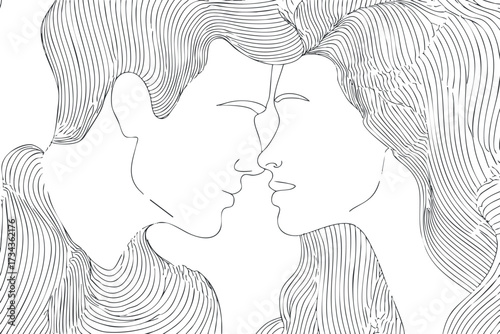 Stylized line art of a couple illustrating love and intimacy through minimalist design..