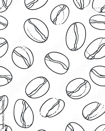 Stylish seamless pattern of hand-drawn coffee beans on a white background for various design uses..