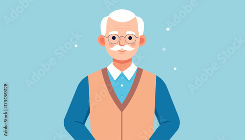 Senior Portrait in Minimalist Style A Simple Illustration of an Elderly Man with Charm