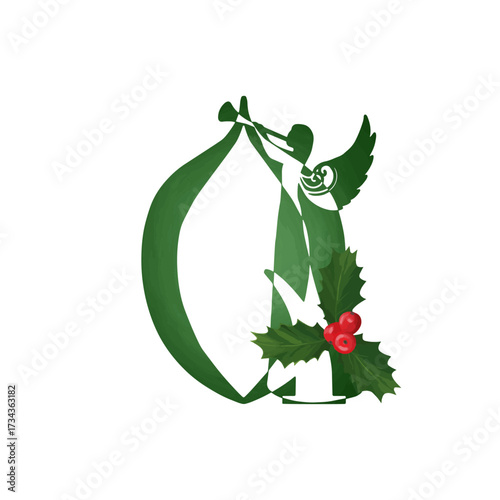 Christmas angel family monogram. Letter Q on white background