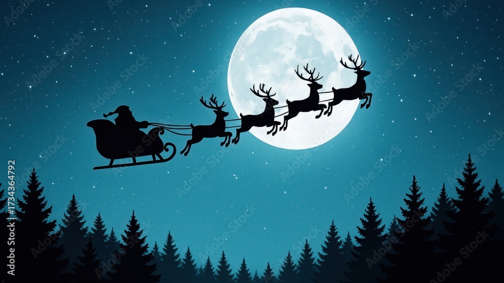 Naklejka premium Santa's sleigh under moonlight.