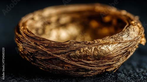 An intricately woven golden bowl with a historically significant design,