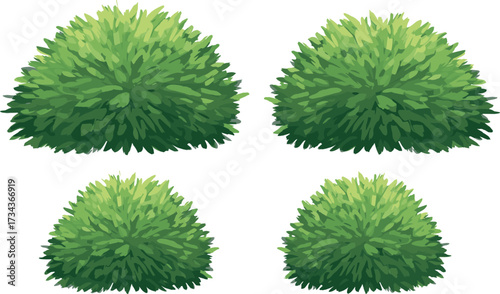 Green bush top view, foliage texture, rounded shrub, landscape design, garden planning, nature element, vector vegetation, stylized plant, digital illustration, greenery