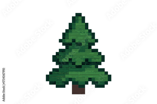 Pixel art pine tree vector icon. 8-bit retro gaming sprite asset. Fir tree design element for video games. Natural forest, winter, and Christmas holiday symbol. Isolated.