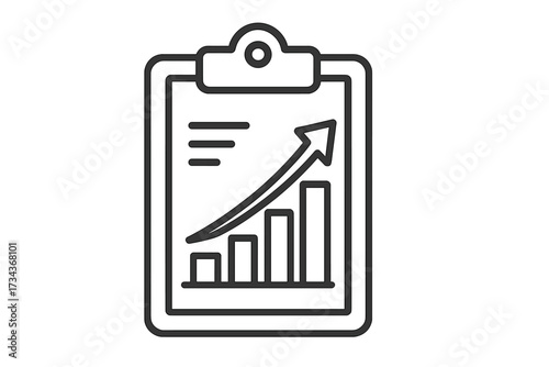 Business growth chart on clipboard. Financial report with data analysis and statistics. Success icon for presentation. Vector line illustration of market trend and profit increase.