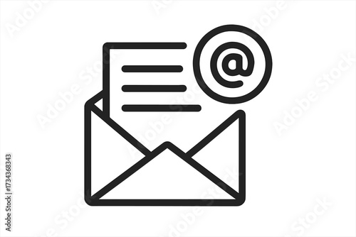 Email marketing campaign icon with an open envelope and newsletter. Concept for subscription, promotion, bulk mail, and customer communication. E-commerce notifications and news.