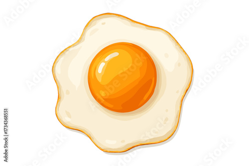 Fried egg realistic vector illustration. Sunny side up egg top view. Cooked food for breakfast menu design. Healthy protein meal concept. Delicious gourmet brunch clipart. Isolated.