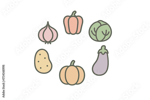 Colorful collection of fresh garden vegetables and healthy organic produce for cooking and nutrition design elements