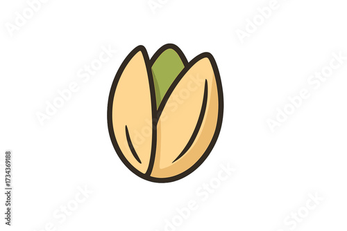 Pistachio flat icon with shadow. Vector cartoon illustration of an open nut shell with green kernel. Healthy organic food snack symbol. Isolated graphic design element for logo.