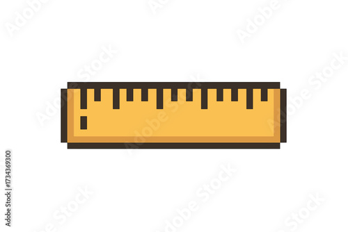 Ruler icon in pixel art style. Meter symbol for measuring length and distance. School and office supply tool for education, math, or geometry. Retro 8 bit video game sprite.