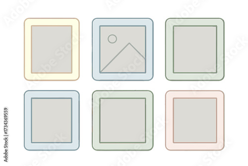 Collection of blank digital content frames with rounded corners and subtle color variations for user interface design
