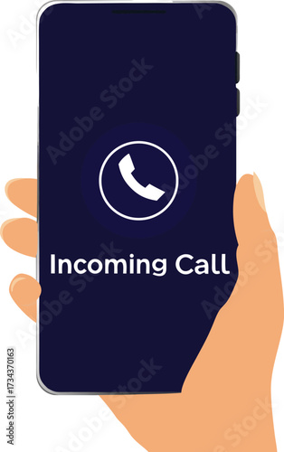 Hand holding a contact us button and digital smart phone icon illustration