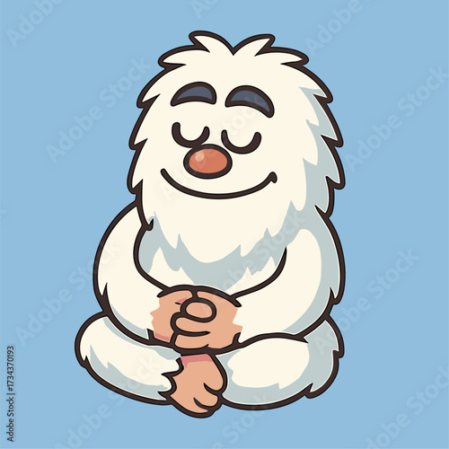 Yeti cartoon mascot meditates calmly now
