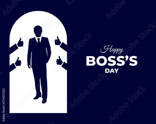 Happy Boss Day Greeting Card with Businessman Silhouette Vector Illustration. 16 October.