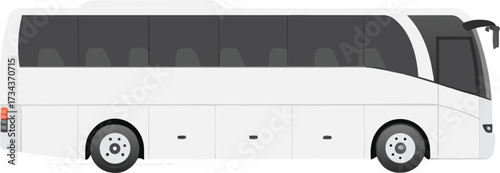 White modern tour bus vector illustration, side view of luxury coach vehicle isolated on white background