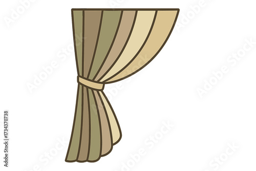 Stylish tied-back curtain with decorative folds and muted color palette for home interior design and decor