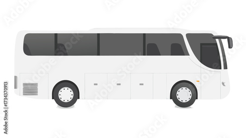 A clean white background highlights a single passenger tourist bus (or coach), making it an ideal vector illustration for transportation or travel concepts