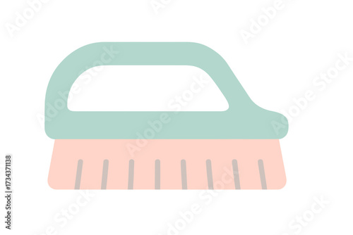 Household cleaning brush with light green handle and pink bristles for effective scrubbing and washing