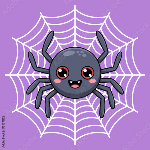 This adorable spider with a cheerful face is portrayed on its web, bringing together elements of cuteness and nature in a playful representation of arachnids.