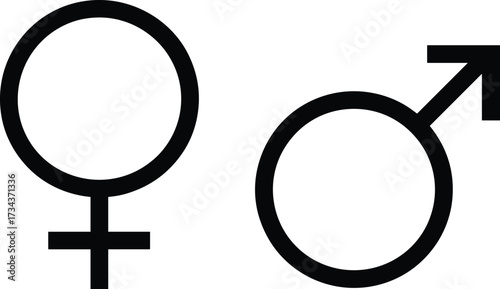 Gender symbol icon set, male and female signs, universal identity graphic, black and white design, biology and sociology concept, vector illustration, equality theme