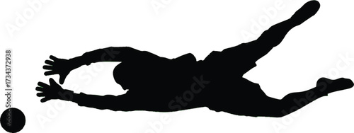 Silhouette of a soccer goalkeeper diving for the ball