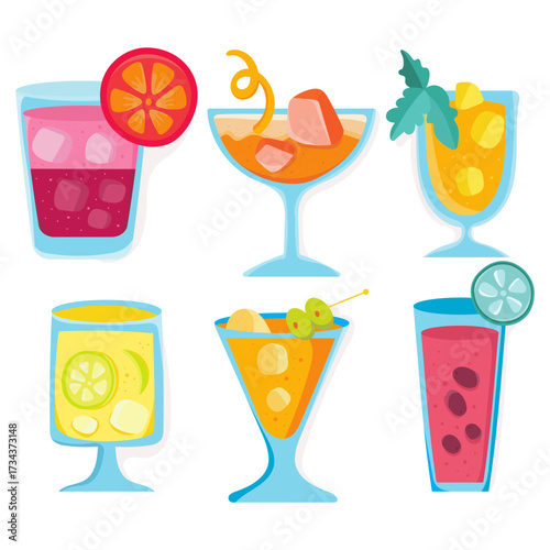 set of cocktails and drinks