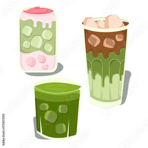 a set of matcha drinks