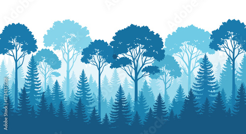 A majestic forest filled with diverse trees in varying shades of blue.