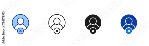 Banned User icon set containing line, blue and glyph style vector icons