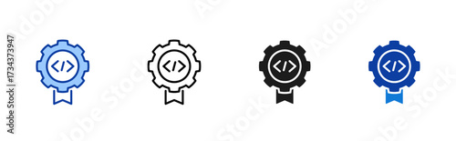 Software License icon set containing line, blue and glyph style vector icons