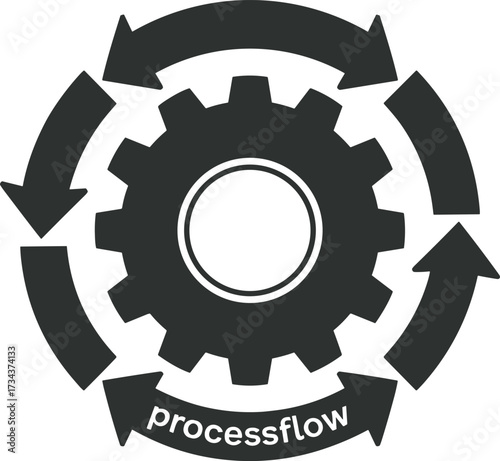 Process flow icon with gear, circular arrows graphic, iterative cycle illustration, business operations symbol, workflow concept, vector design, continuous improvement theme