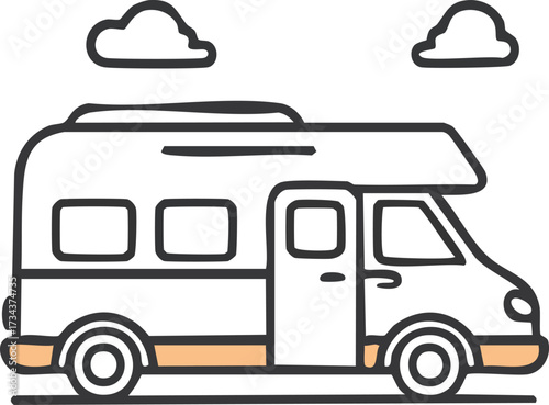 Simple Cartoon Illustration of a Recreational Vehicle Perfect for Road Trips and Camping Adventures