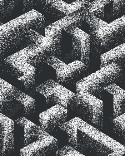 A striking abstract geometric pattern with 3D shapes and a monochrome aesthetic..