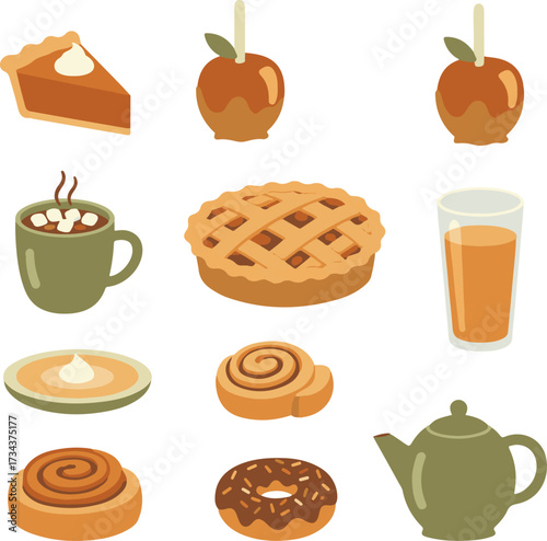 Modern Minimal Autumn Fall Food Icons Vector Set