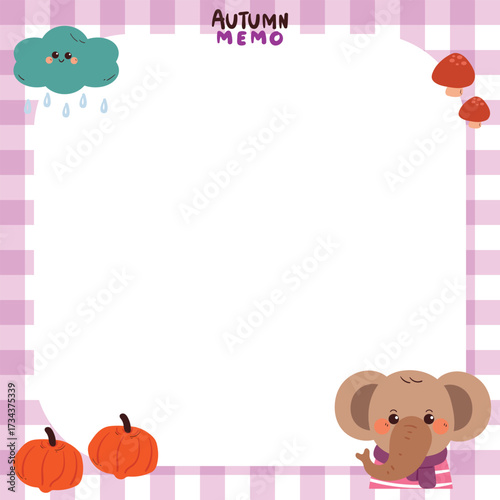 cute memo pad for school stuff with cartoon elephant, pumpkin and mushroom. cute note paper with autumn style for journal and planner