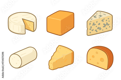 Diverse collection of gourmet cheese varieties including soft, hard, and blue cheeses for culinary concepts and food design