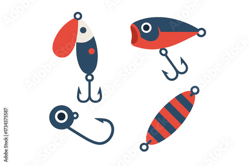 Vibrant collection of essential fishing lures and hooks for recreational angling activities and outdoor sports
