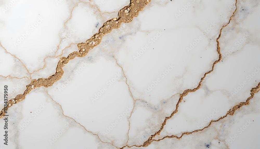Fototapeta premium Close up view of elegant white marble with distinctive golden vein patterns