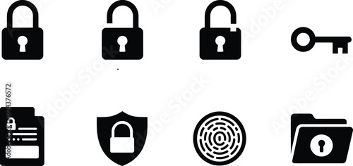 Collection of security icons isolated on white background,  vector illustration of a set  icons