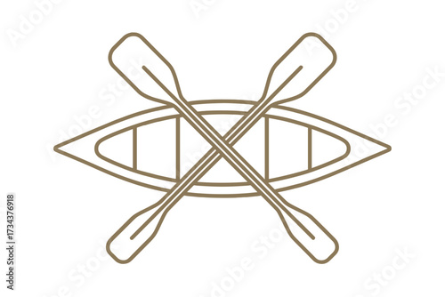 Outdoor adventure canoe with crossed paddles, a symbol representing water sports, recreation, and summer activities