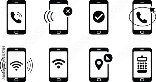 Phone and mobile icons isolated on white background, vector illustration of a set  icons